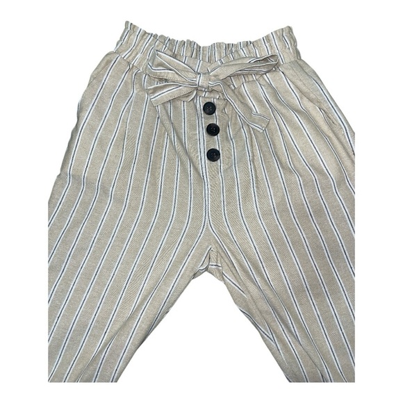Ci Sono Tan and White Striped Wide Leg Paperbag Pants Belted - Picture 9 of 13